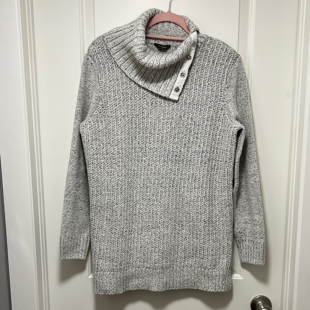 Denver Hayes Heathered Cowl Neck Sweater with Buttons